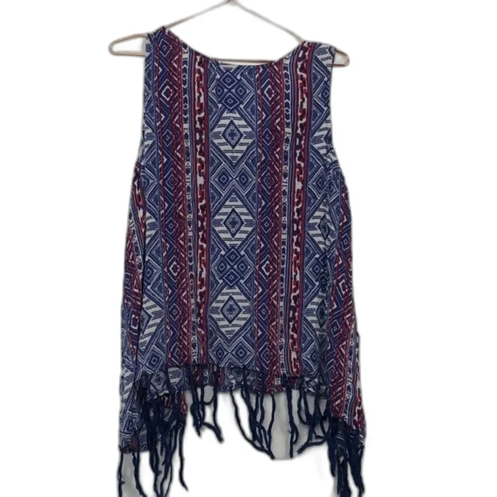 Chic Souls Tribal Pattern Fringe Sleeveless Top 1X RM-C - Picture 6 of 6